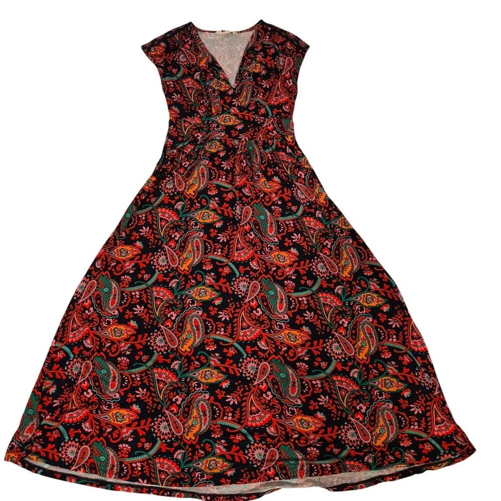 Boden Tiered Crossover V Neck Maxi Dress in Multicolor Paisley Print Sz 6R - Picture 2 of 7